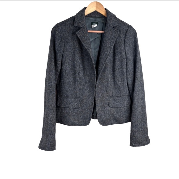 J Crew Wool Herringbone Blazer 8 Charcoal Grey Classic Preppy Old Money Academia - Picture 1 of 11